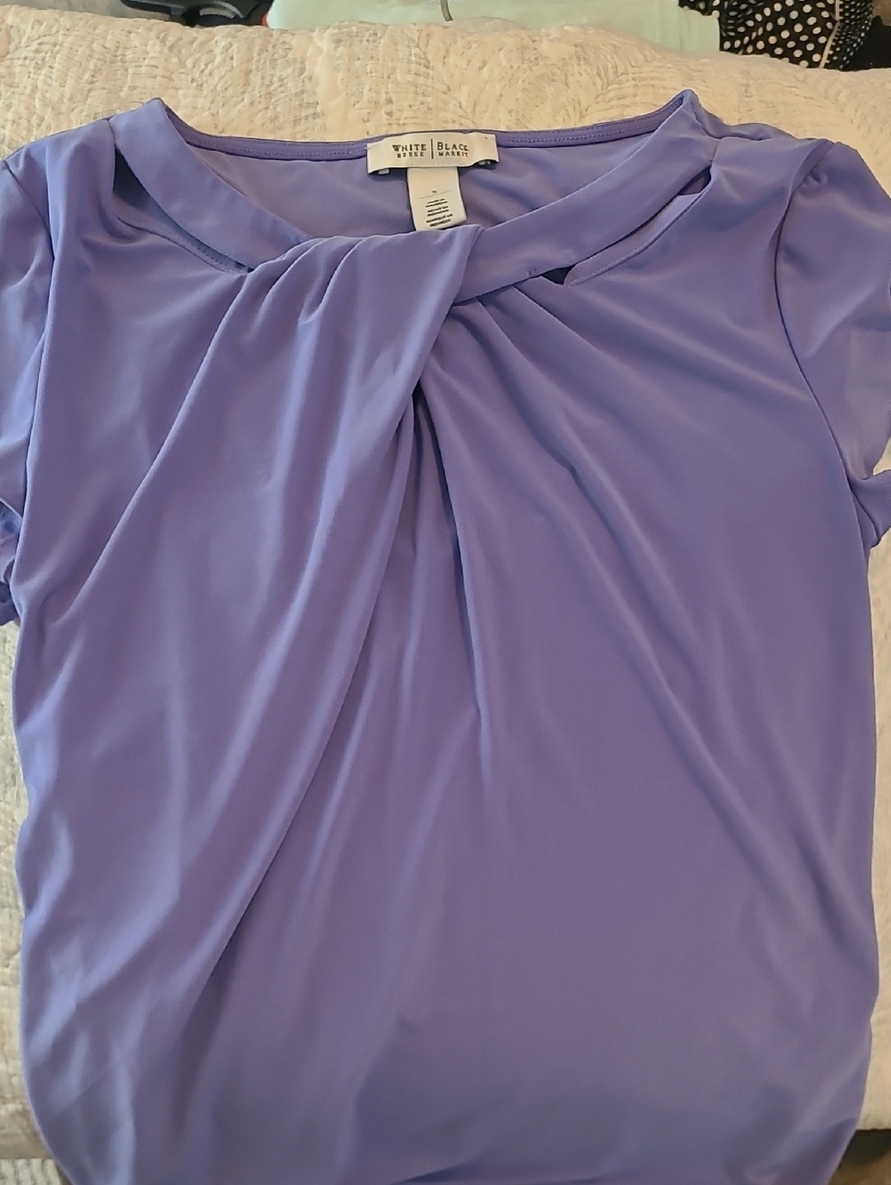 White House Black Market Lavender Twist-Front Short Sleeve Blouse